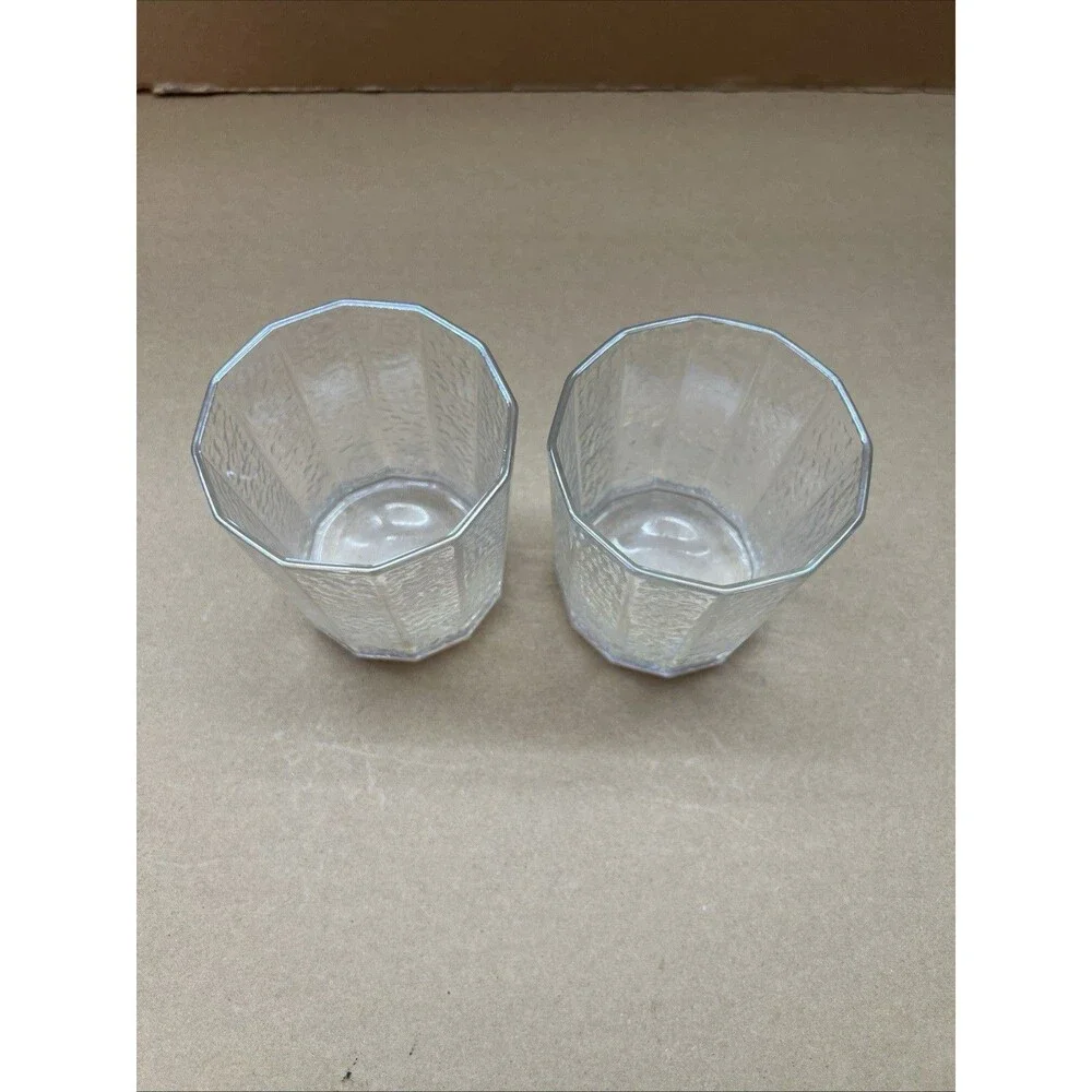 Vintage Hammered, Iridescent, Moon-Glow Lustre Dodecagon Tumblers: Federal Glass